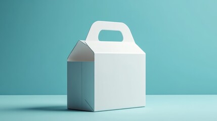 White takeout box on blue background, studio shot