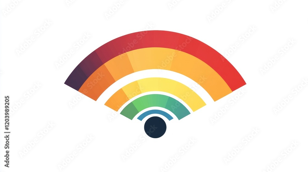 Poster an illustration of a wi-fi signal meter showing various strength levels, from weak to strong, placed