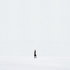 Obraz premium Minimalist Style Poster Featuring Solitary Figure on White Background
