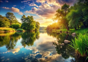 Obraz premium Serene Ripple Reflections: Calm Zen Pond Water Surface