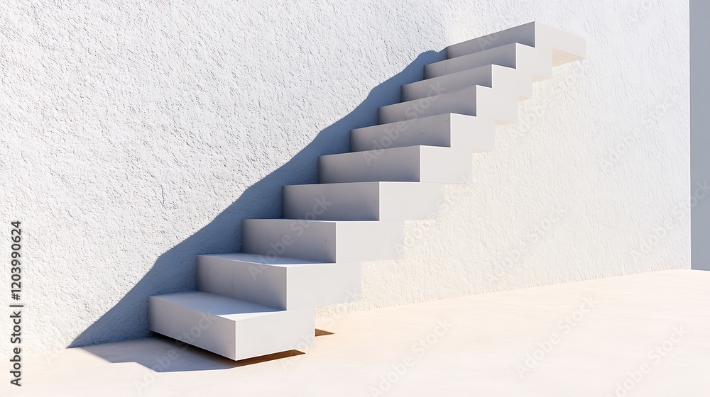 Poster minimalist white staircase design with clean lines and shadows