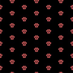 House and paw print pet icon isolated seamless pattern on black background