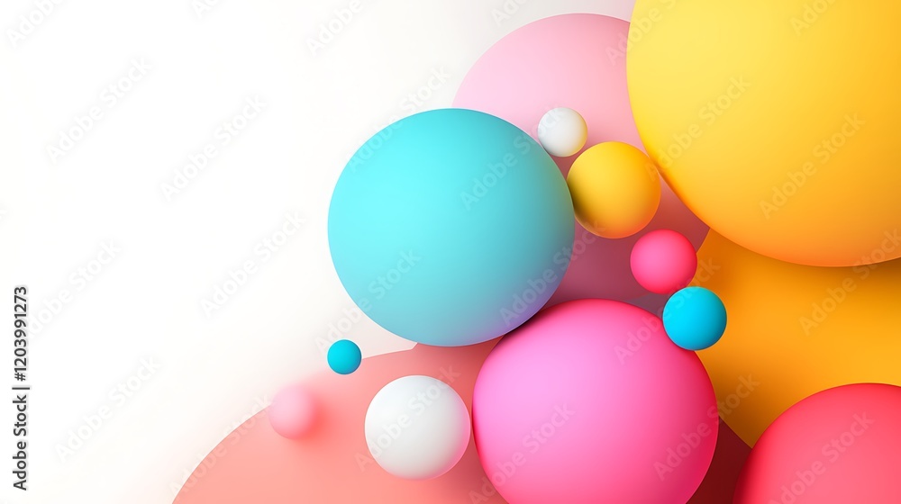 Poster modern minimalist design with colorful floating shapes on white background