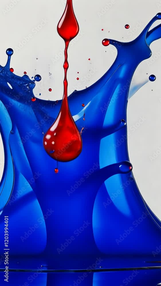 Poster colorful splash of red and blue liquid creates dynamic visual effect in artistic composition