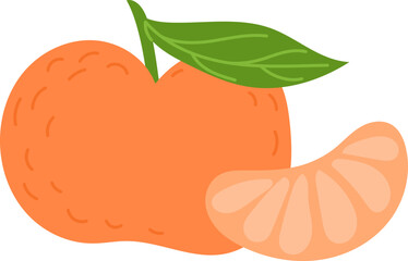 Whole Tangerine with a Slice Showing Juicy Orange Flesh