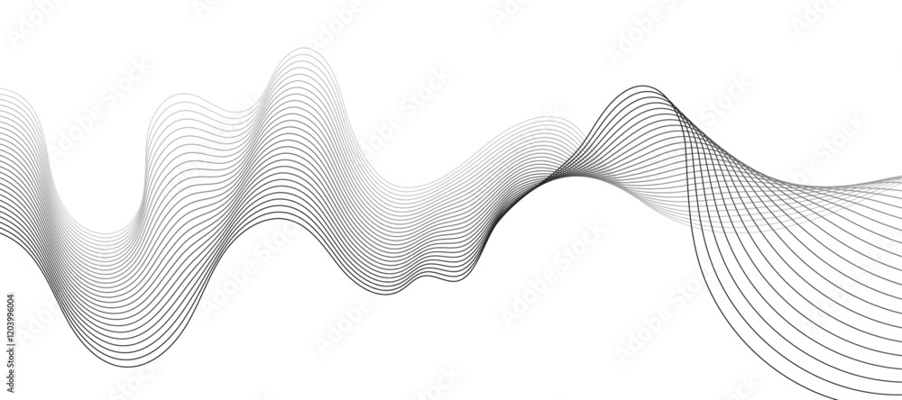 Poster undulate grey wave swirl, frequency sound wave, twisted curve lines with blend effect. technology, d