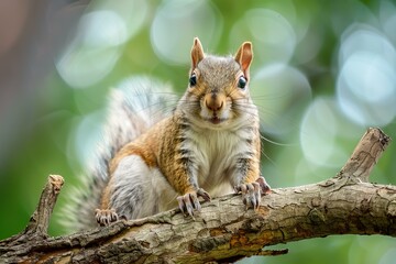 Small rodent perched on a tree branch in a natural environment, enjoying the summer season