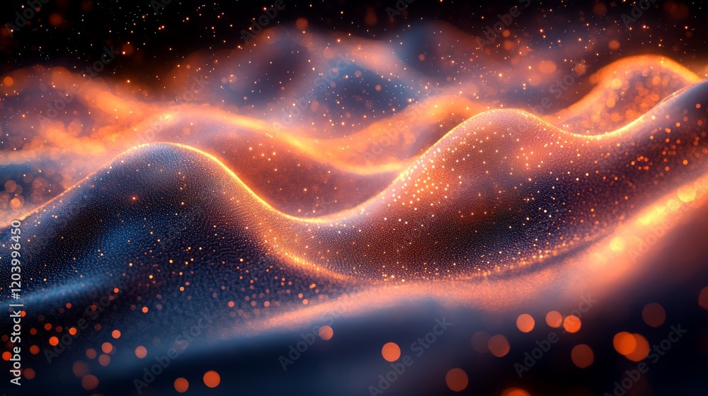 Poster Abstract Cosmic Waves of Light with Shimmering Particles and Glowing Hues Forming a Stunning Dynamic Visual Presentation
