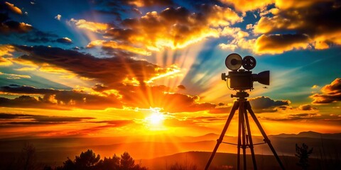 Silhouette of a Diapositive Projector Against a Sunset