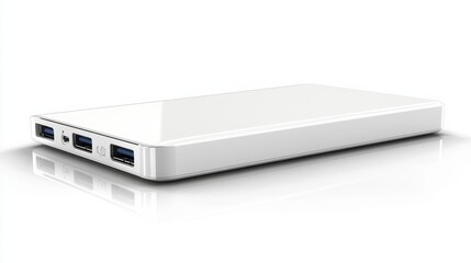 Sleek White Portable Power Bank with Multiple USB Ports for Charging Devices