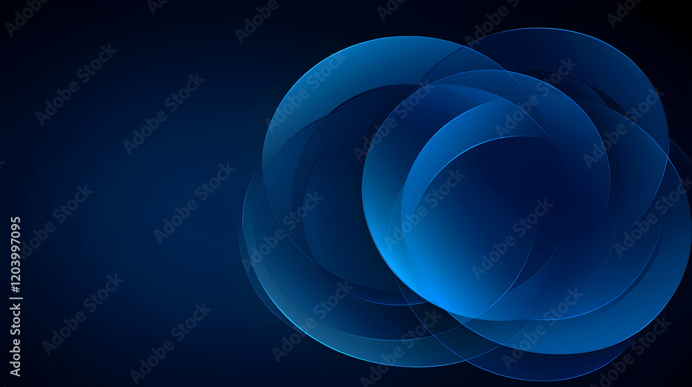 Poster abstract blue circles overlapping, creating a dynamic and modern design. perfect for backgrounds, we