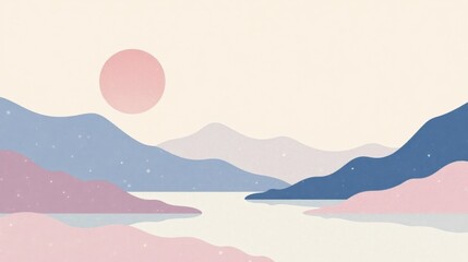 Serene Landscape with Pastel Mountains and Calm Waters at Sunset