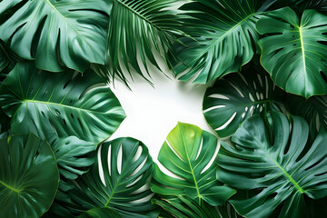 Tropical leaves frame, white background, nature, design