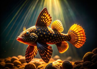 Fototapeta premium Silhouette of Clown Pleco Fish Swimming in Aquarium
