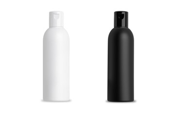 Blank black and white cosmetic bottle mockup isolated on white background. 3d rendering.
