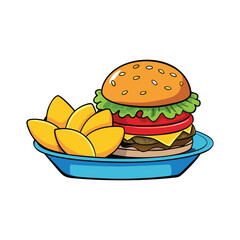 Burger and Fries Buddies Vector Design Illustration