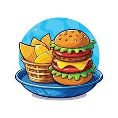 Burger and Fries Buddies Vector Design Illustration