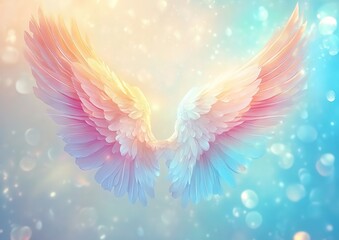 beautiful angel wings with pastel colors and glowing light effects background