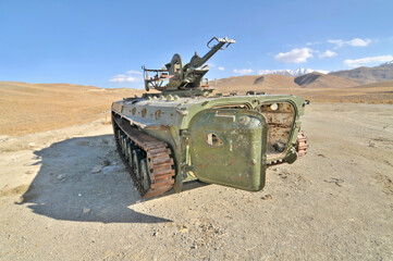Soviet armored vehicle destroyed by Afghan mujahideen in the Hindu Kush Mountains