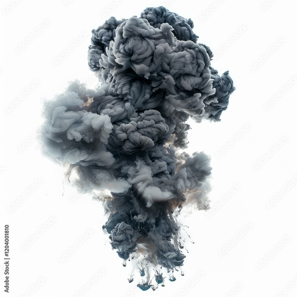 Aufkleber grey and white ink dissolving in water, creating abstract shapes against a white background