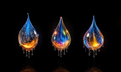 Colorful drops on black background. Made by AI, Artificial intelligence. Generated image