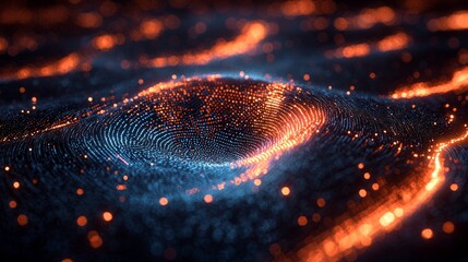 Futuristic visualization of verified data, flowing lines forming a seal, secure network