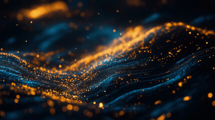Abstract Glowing Bokeh Background with Golden and Blue Light Effects