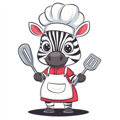 Cute zebra chef holding spatula, cartoon