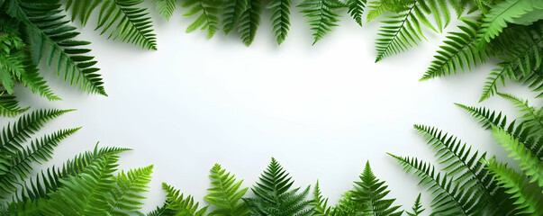 Fern frame border, white background, nature design, template