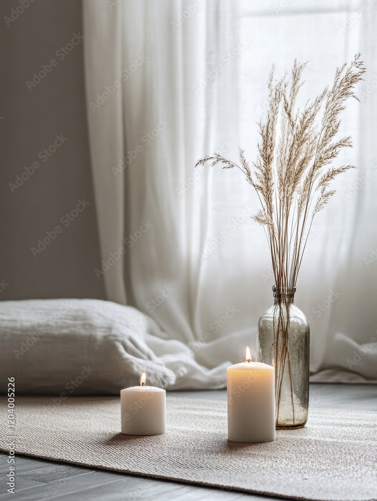 Aufkleber decorative candles and dried flowers create a calming ambiance in a cozy room. generative ai
