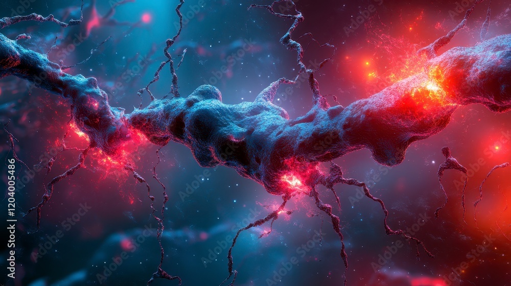 Poster microscopic neuron cell firing synapses neural network brain cell 3d render