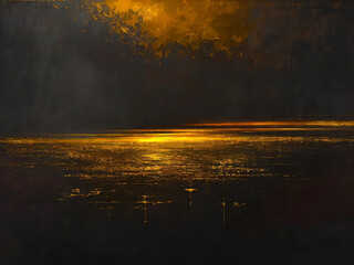 Dark abstract background with shimmering gold resembling ocean at sunset