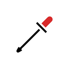 Stylized representation of a pipette with bold geometric shapes and vibrant colors