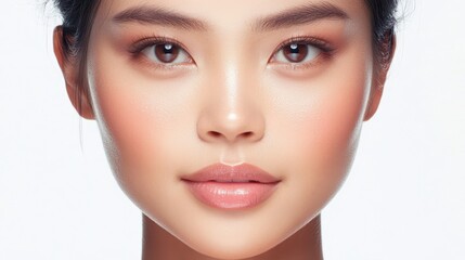 Fototapeta premium Striking pink lips, woman's portrait against minimalist white backdrop