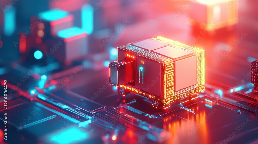 Aufkleber illuminated computer processor, closeup view with red and yellow lighting closeup