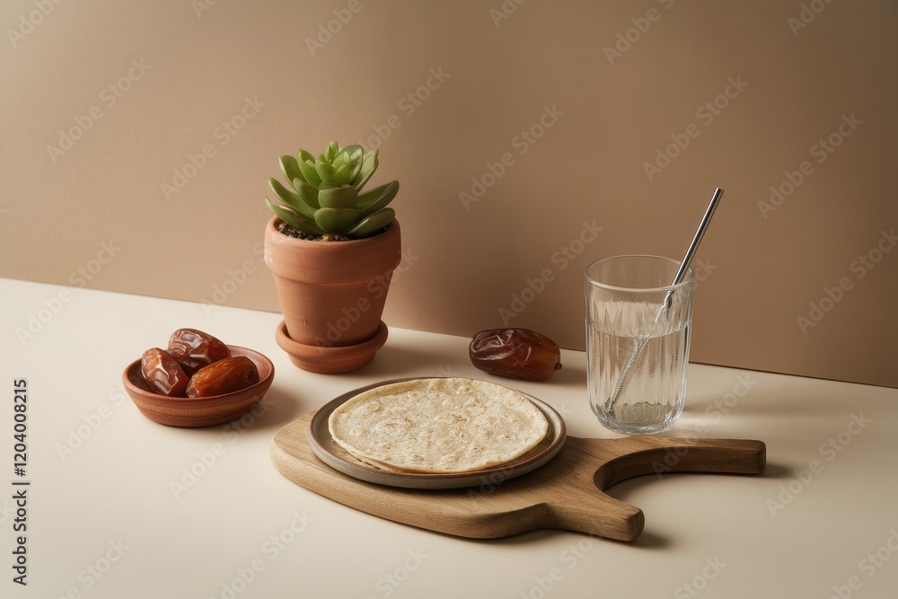 Poster simple iftar meal setting with dates and tortilla