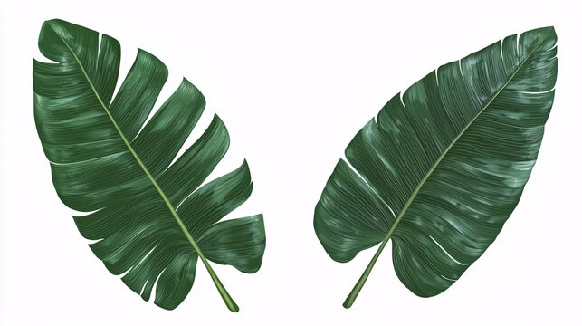 illustration of a large banana leaf with clear textures and veins, isolated on a white canvas. Banana leaves.isolate on white background 