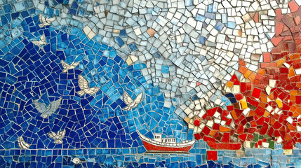 Naklejka premium Poetic Reflections of Howrah Bridge With a Mosaic River and Vibrant Colors