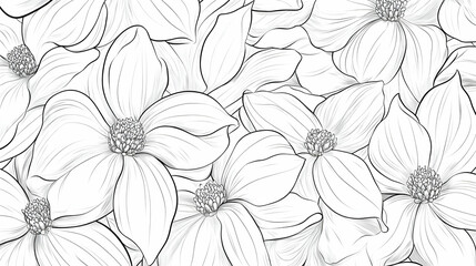 Monochrome dogwood blossoms, floral pattern, seamless design, background texture, for textile prints