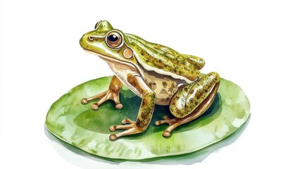 Fototapeta premium Realistic Green Frog Sitting on a Lily Pad in Natural Habitat