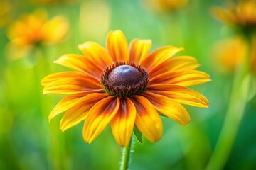 Obraz premium Slow Motion Rudbeckia Hirta Wildflower Macro Shot, Lush Green Background