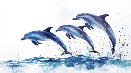 Obraz premium Playful Dolphins Jumping Over Waves in Colorful Ocean Scene