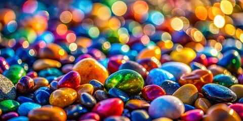 Smooth River Pebbles Macro Photography with Bokeh Background - Stock Photo