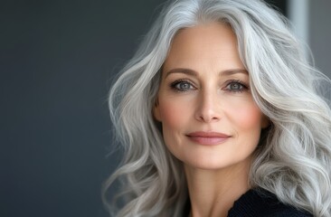 Fototapeta premium A beautiful mature woman with gray hair looking at the camera