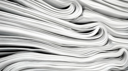Stacked white paper sheets, wavy texture, close-up, abstract background, perfect for texture design