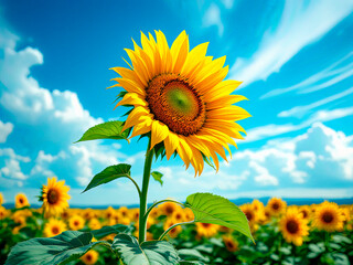 landscape large field with sunflowers.