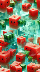 Delightful Cubes of Watermelon Arranged Aesthetically in a Stunning Ultra HD Display