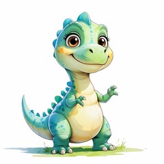 Fototapeta premium Watercolor cute dinosaur on white background. Animal for children's book, nursery decor, and birthday party.