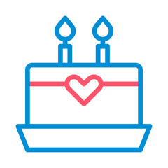 Birthday cake with two candles and heart. Concept of celebration, love, and anniversary.