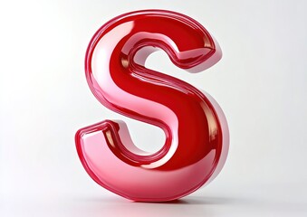 Naklejka premium 3D render of a red letter S on a white background, in a shiny plastic style